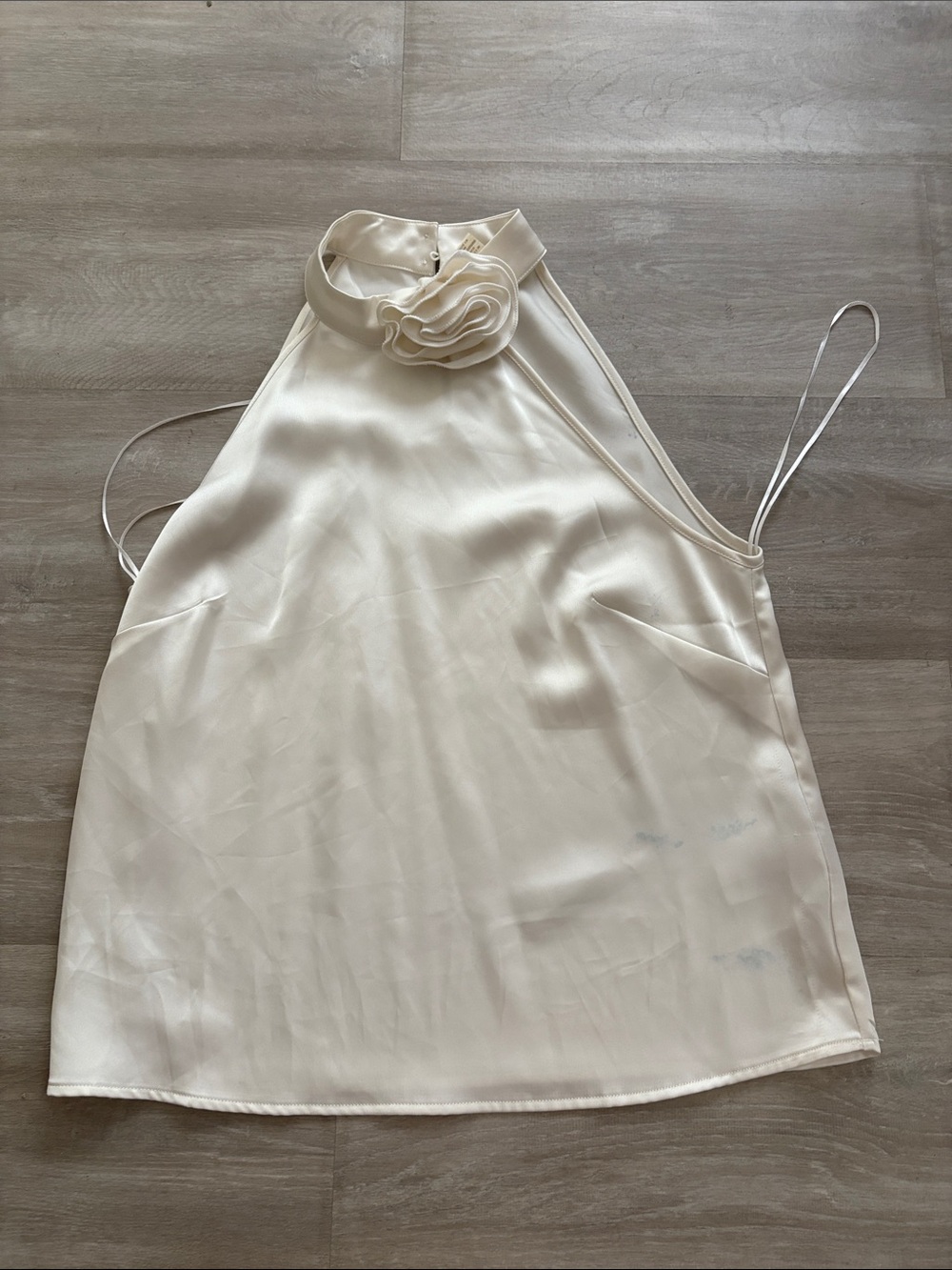 Cynthia Rowley Ivory Satin Halter Top with Rosette